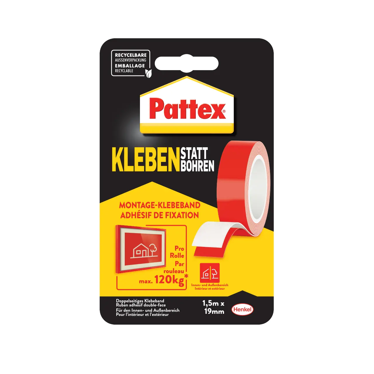 Pattex Kleben statt Bohren Klebeband superstark, 19 mm x 1,5 m