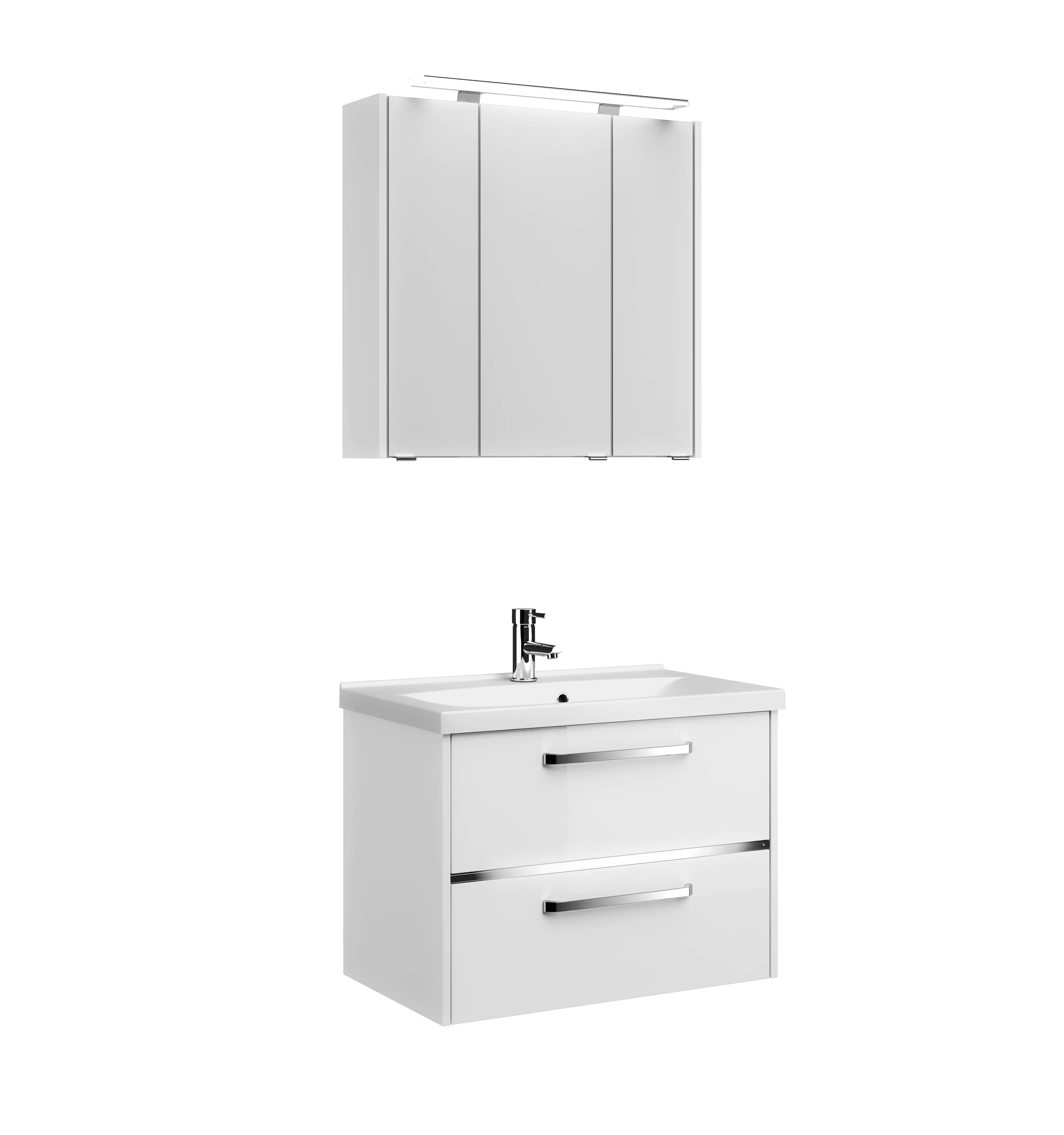 Primaster Badmöbel-Set Berlin weiß 77 cm LED-Leuchten, Mineralgusswaschtisch