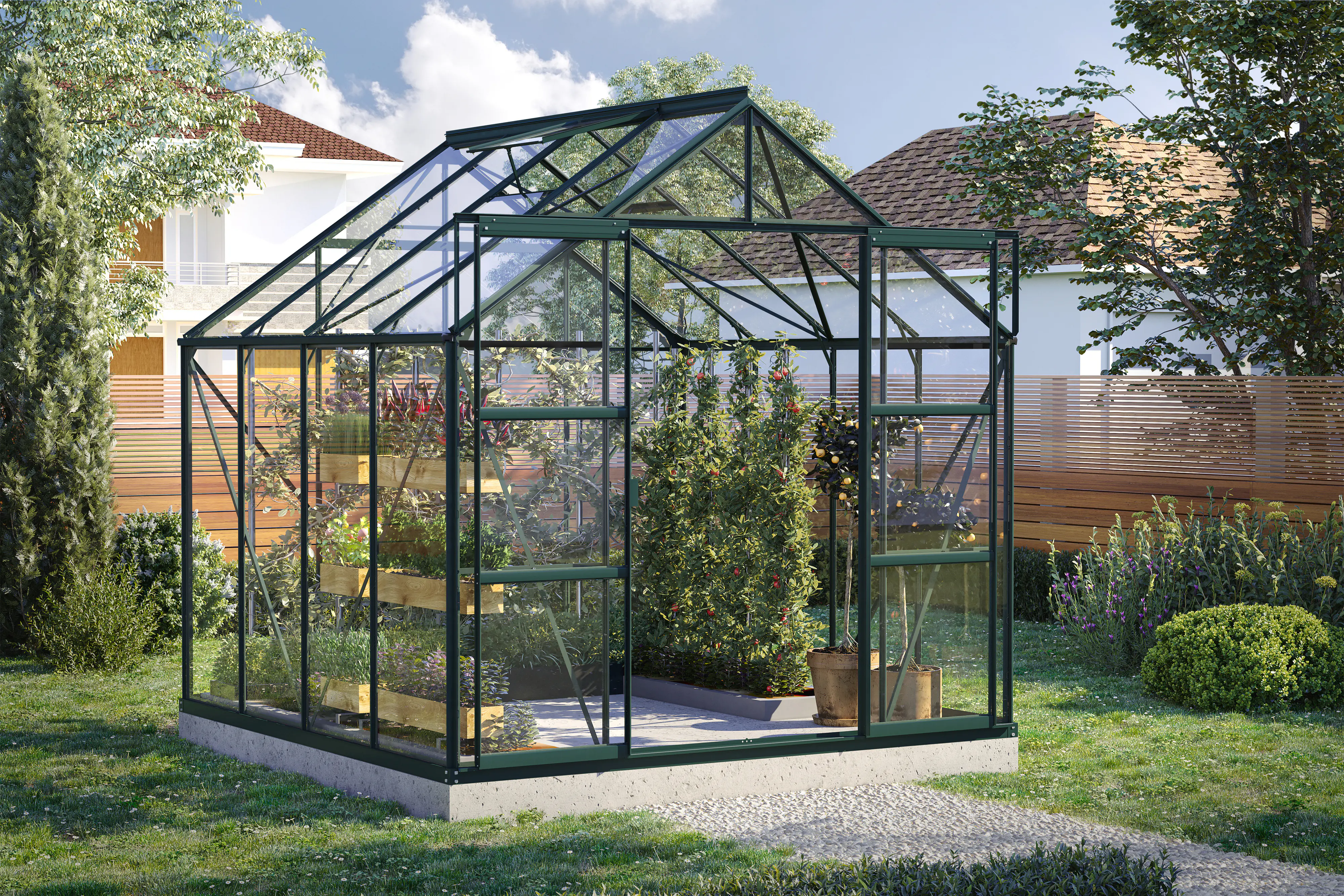 Vitavia Gewächshaus-Set Uranus 6700 ESG 3 mm smaragd 254 x 254 cm 
