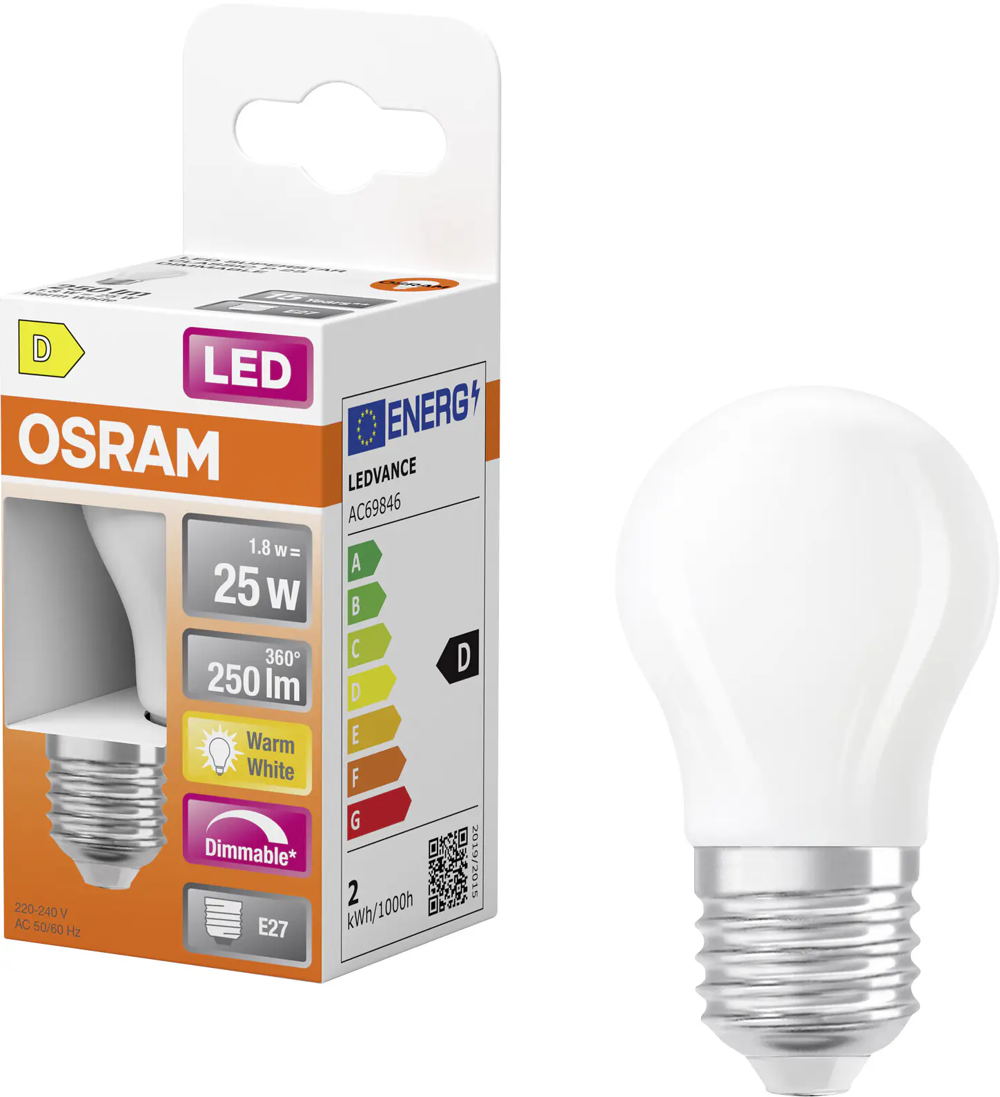 Osram LED Leuchtmittel E27 Superstar Classic 1,8W matt dimmbar warmweiß