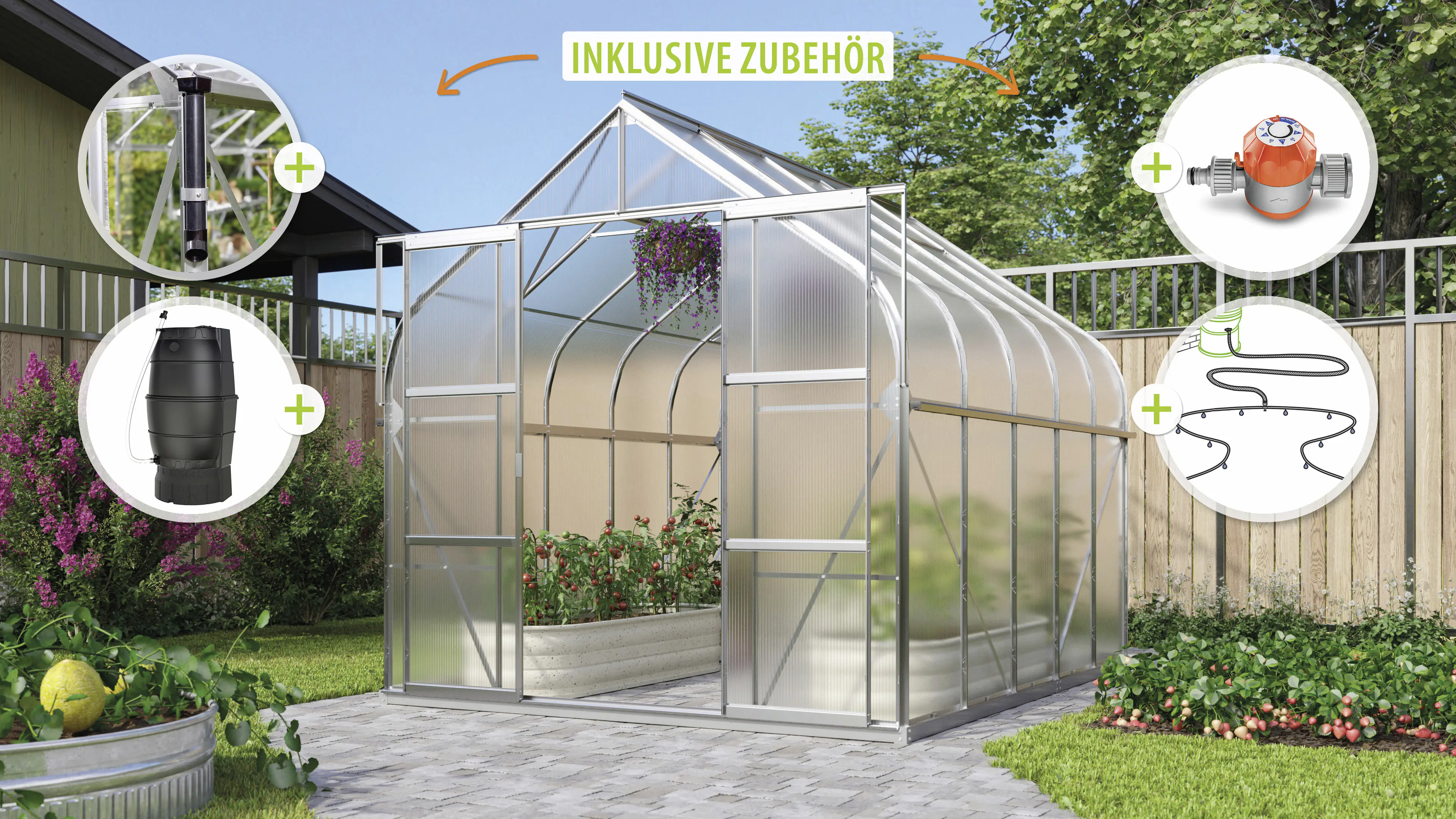 Vitavia Gewächshaus-Set Dione 8300 HKP 4 mm alu 254 x 316 cm 