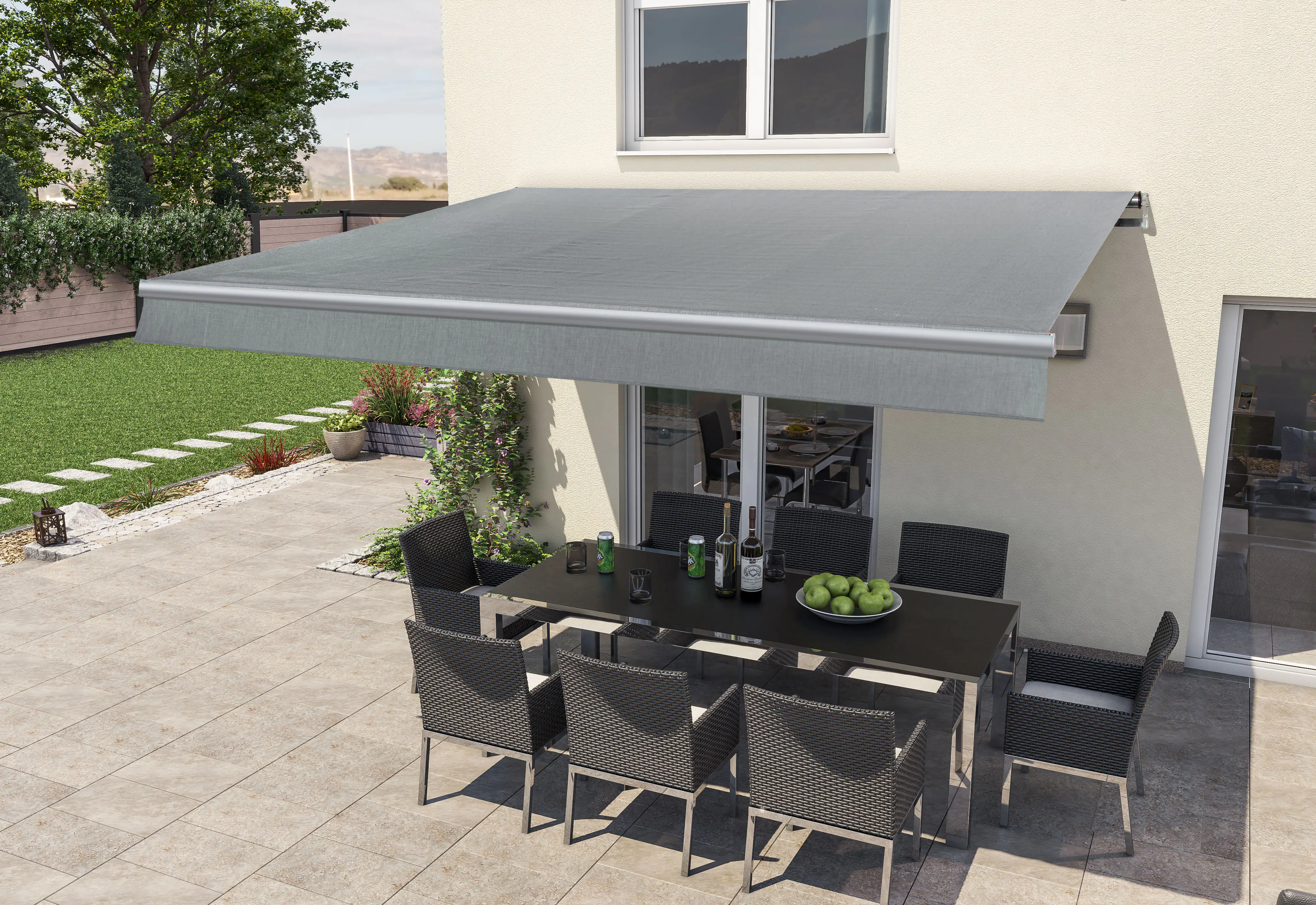 Gelenkarm-Markise Berlin mit Funkmotor hellgrau Breite 400 cm Ausfall 250 cm