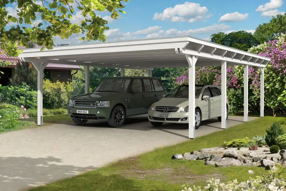 SKAN HOLZ Carport Emsland 613 x 846 cm mit Aluminiumdach, lasiert in Weiß