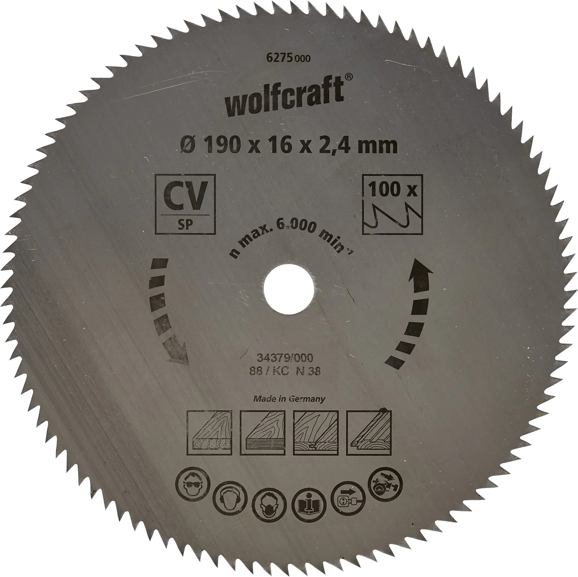 Wolfcraft Kreissägeblatt Ø 190 mm Bohrung Ø 16 mm 112 Zähne