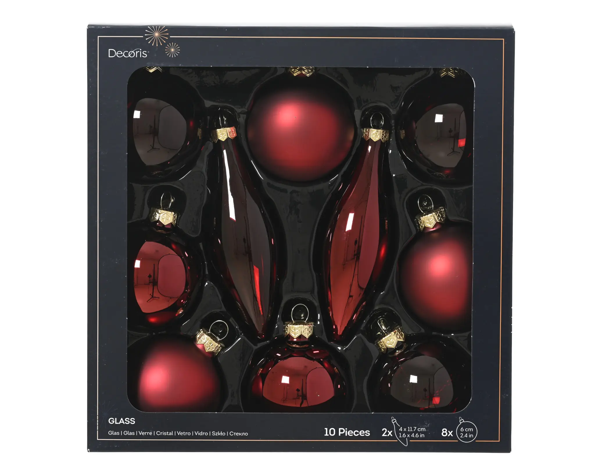 Decoris Weihnachtskugeln mit Tropfen-Ornamente aus Glas Ø 6 cm ochsenblut 10 Stück