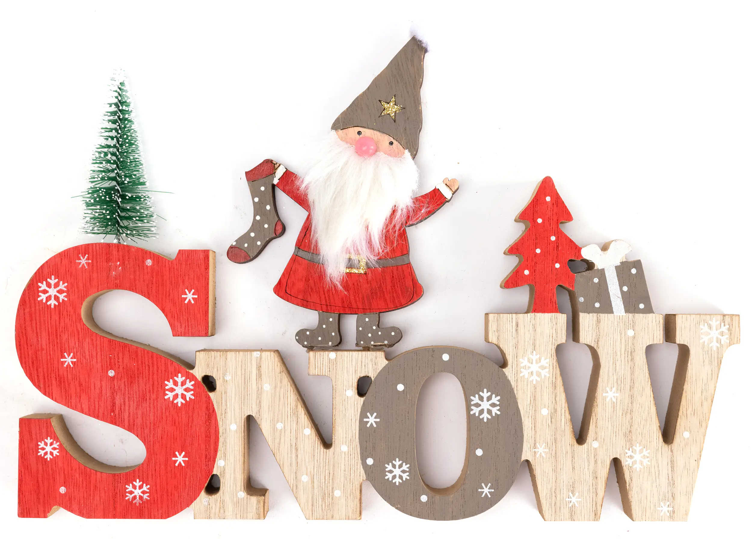 TrendLine Deko-Schriftzug Snow 30 x 21 cm natur-rot