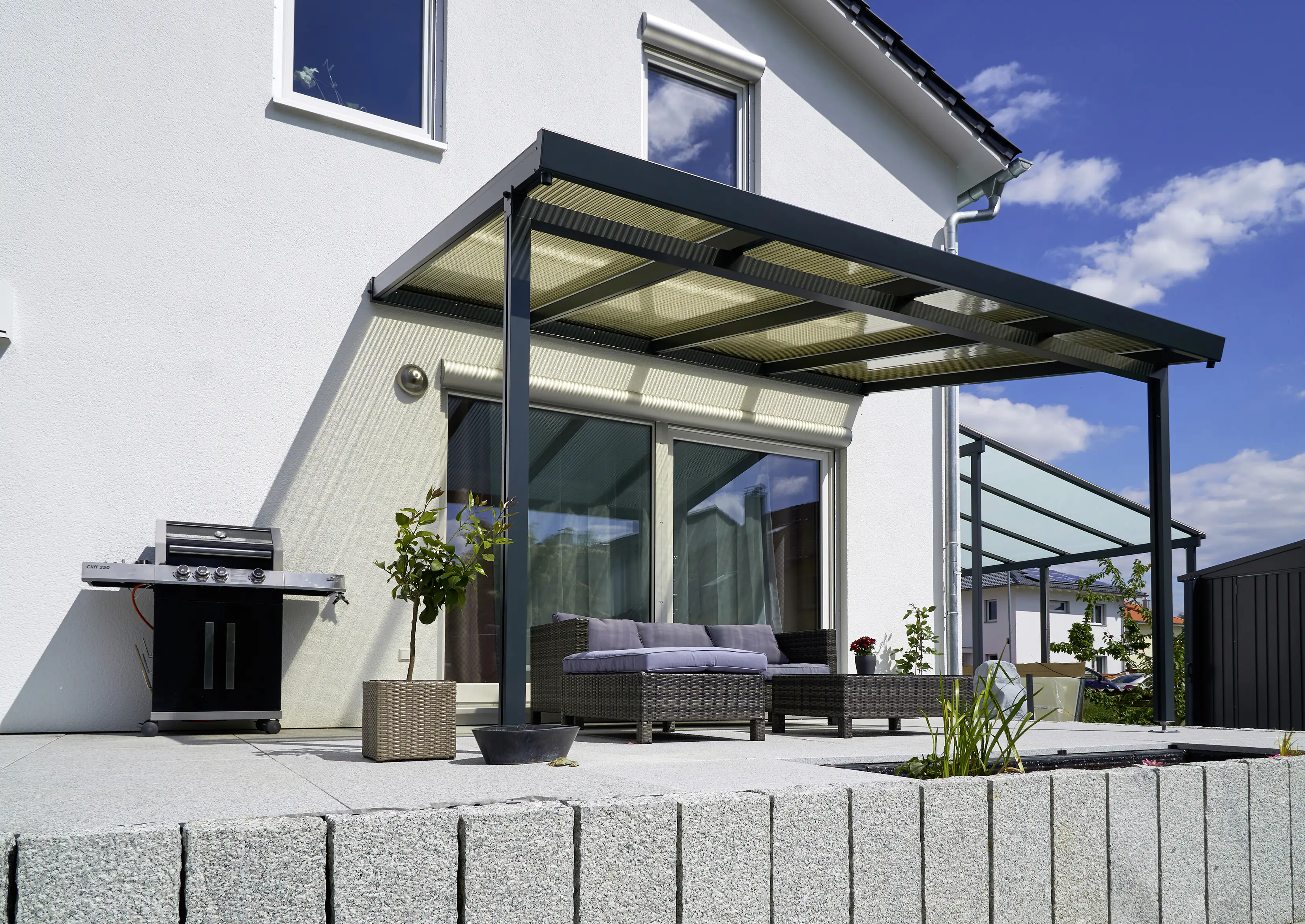 Gutta Premium Terrassendach 410,2 x 306 cm anthrazit Acryl bronce 16 mm