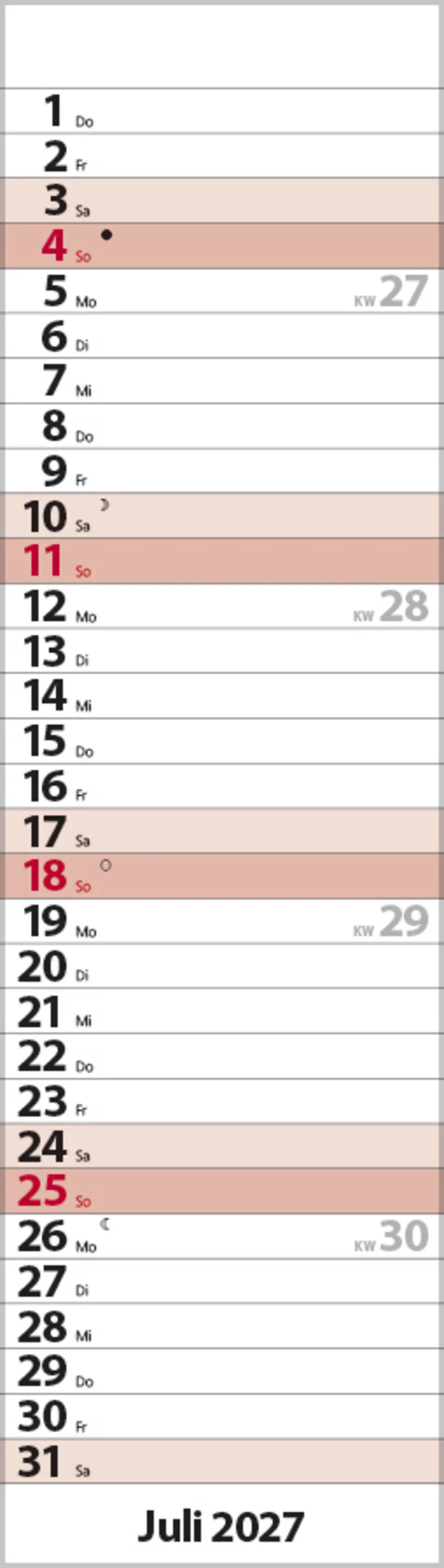 Korsch Kalender Streifenplaner Mini 2027 rot