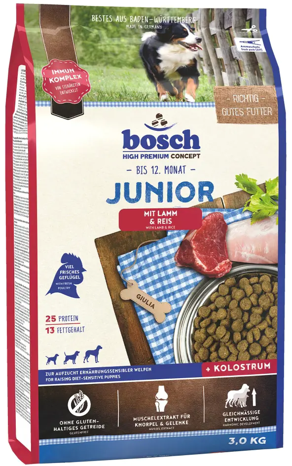 Bosch Trockenfutter für Hunde Junior 3 kg mit Lamm & Reis Bosch Trockenfutter für Hunde Junior 3 kg mit Lamm & Reis