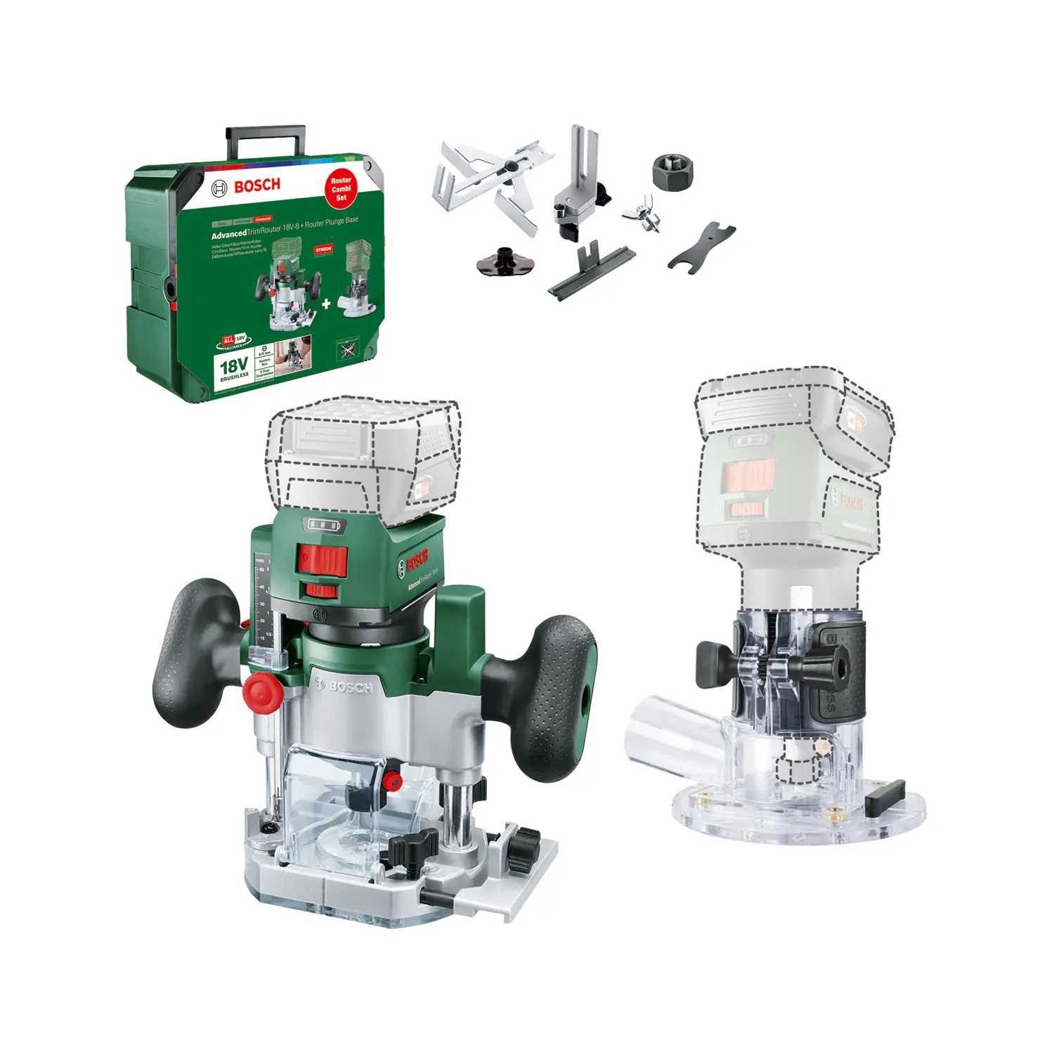 Bosch Akku-Oberfräse Router Combi Set 18V Solo Bosch Akku-Oberfräse Router Combi Set 18V Solo