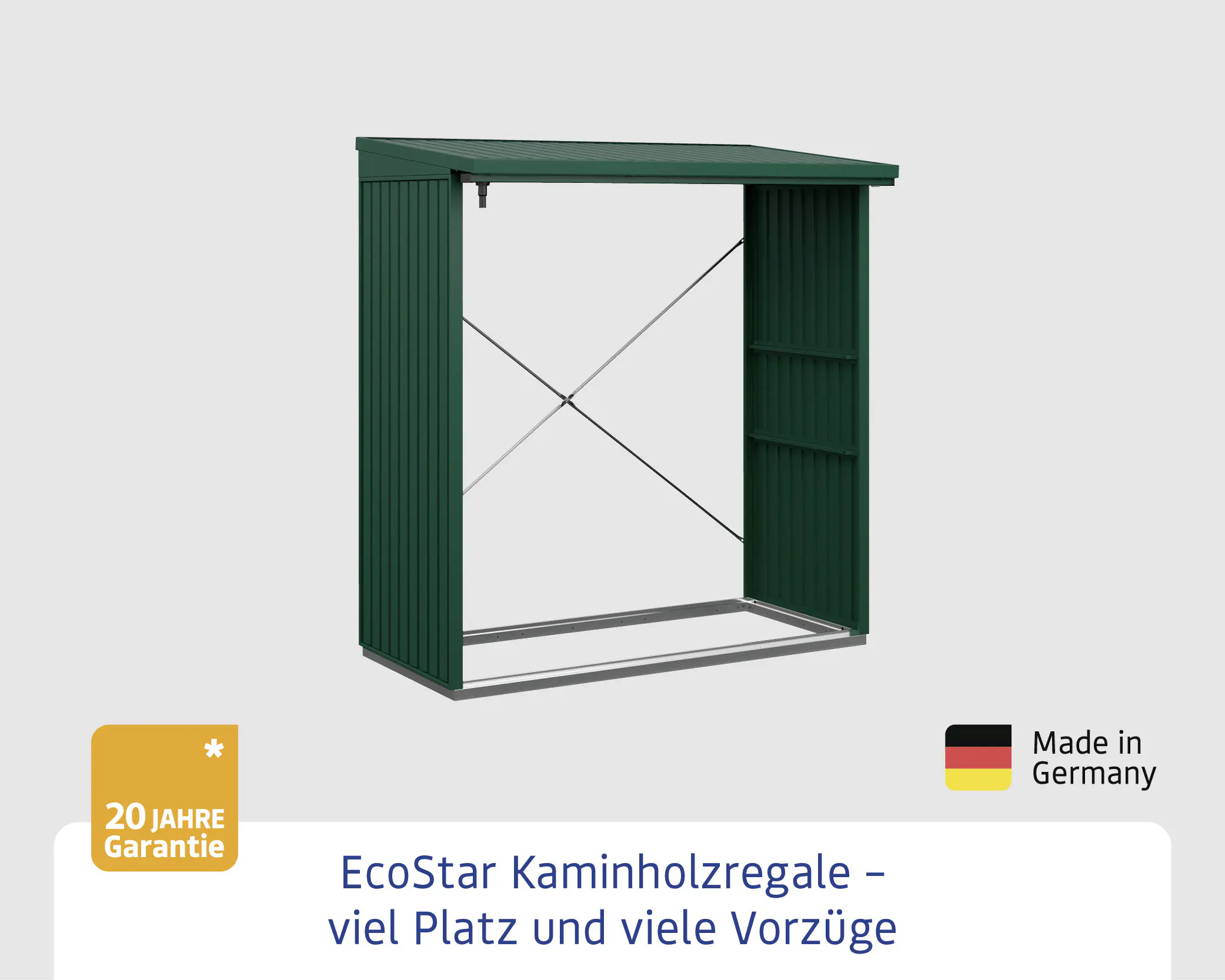 Ecostar Kaminholzregal Trend-V Typ 2, moosgrün, mit Verstrebung