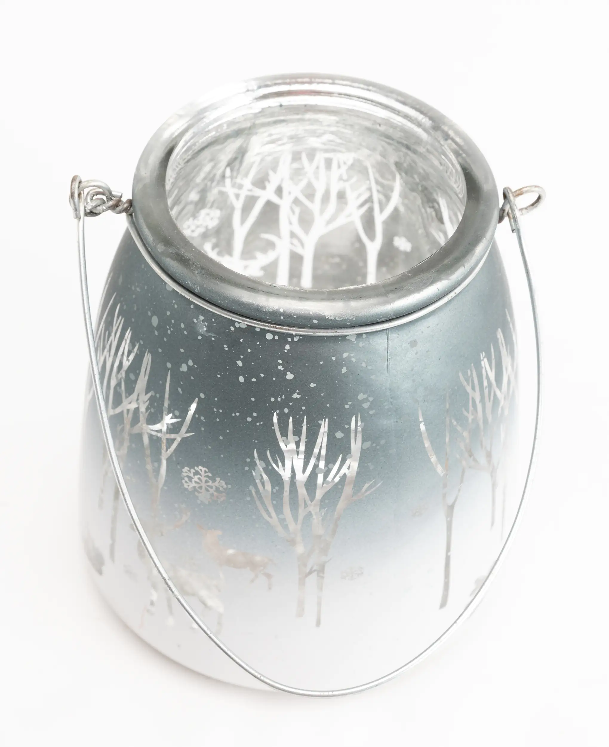 4333692195614_02 TrendLine Windlicht Glas Winter Ø 12 cm silber-weiß
