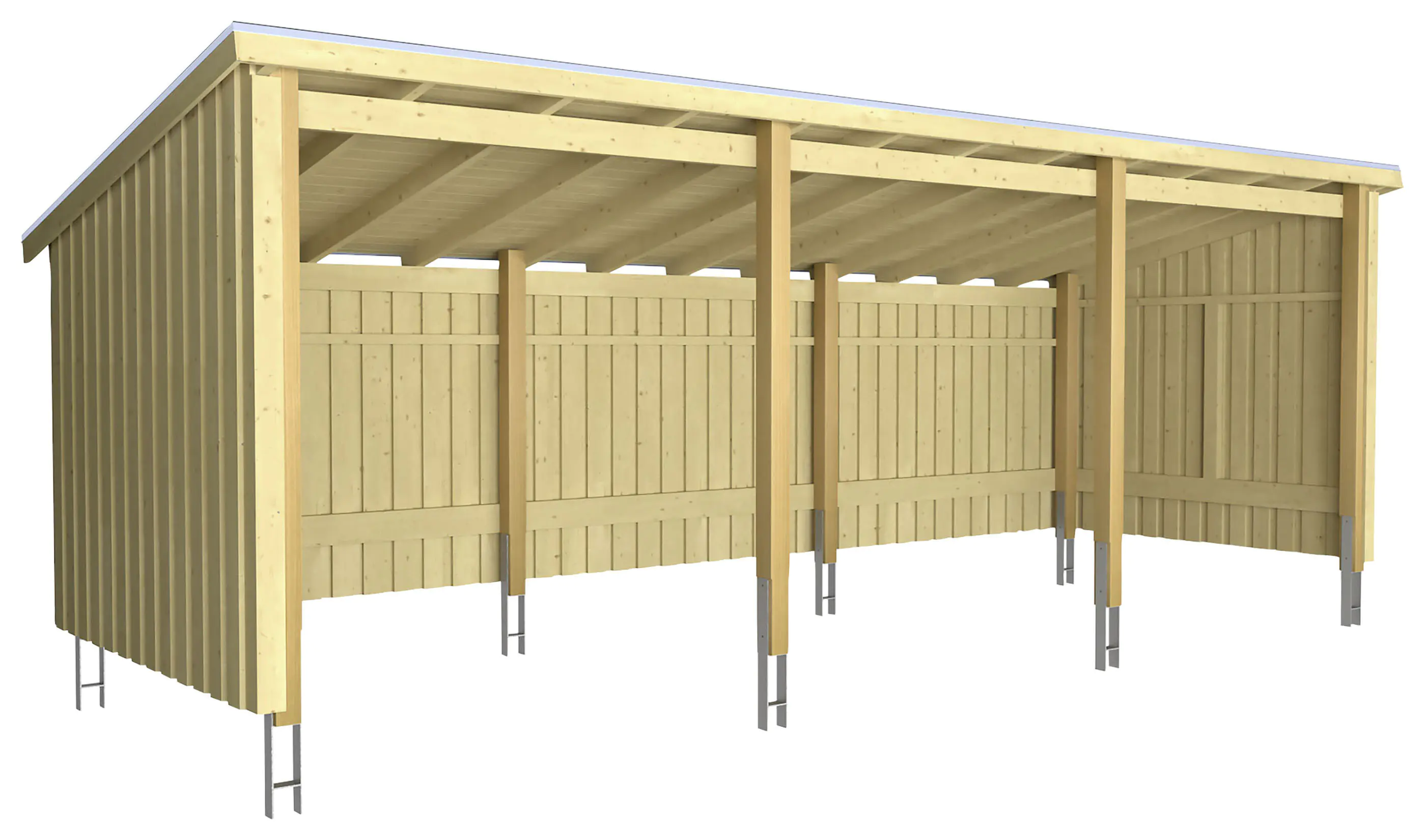 Plus Gartenhaus Nordic Multi 619 x 208 cm natur offen mit Dachpappe, H-Anker