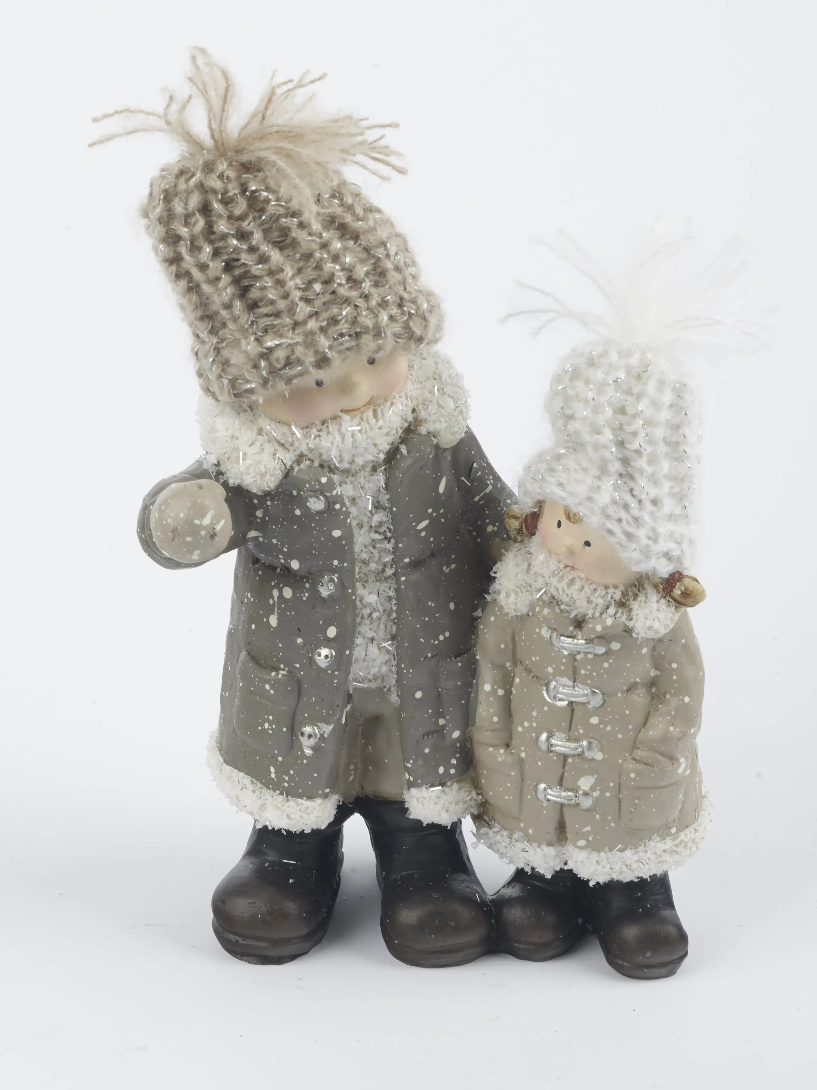 TrendLine Dekofigur Winterkinder 18 x 12 cm grau beige 