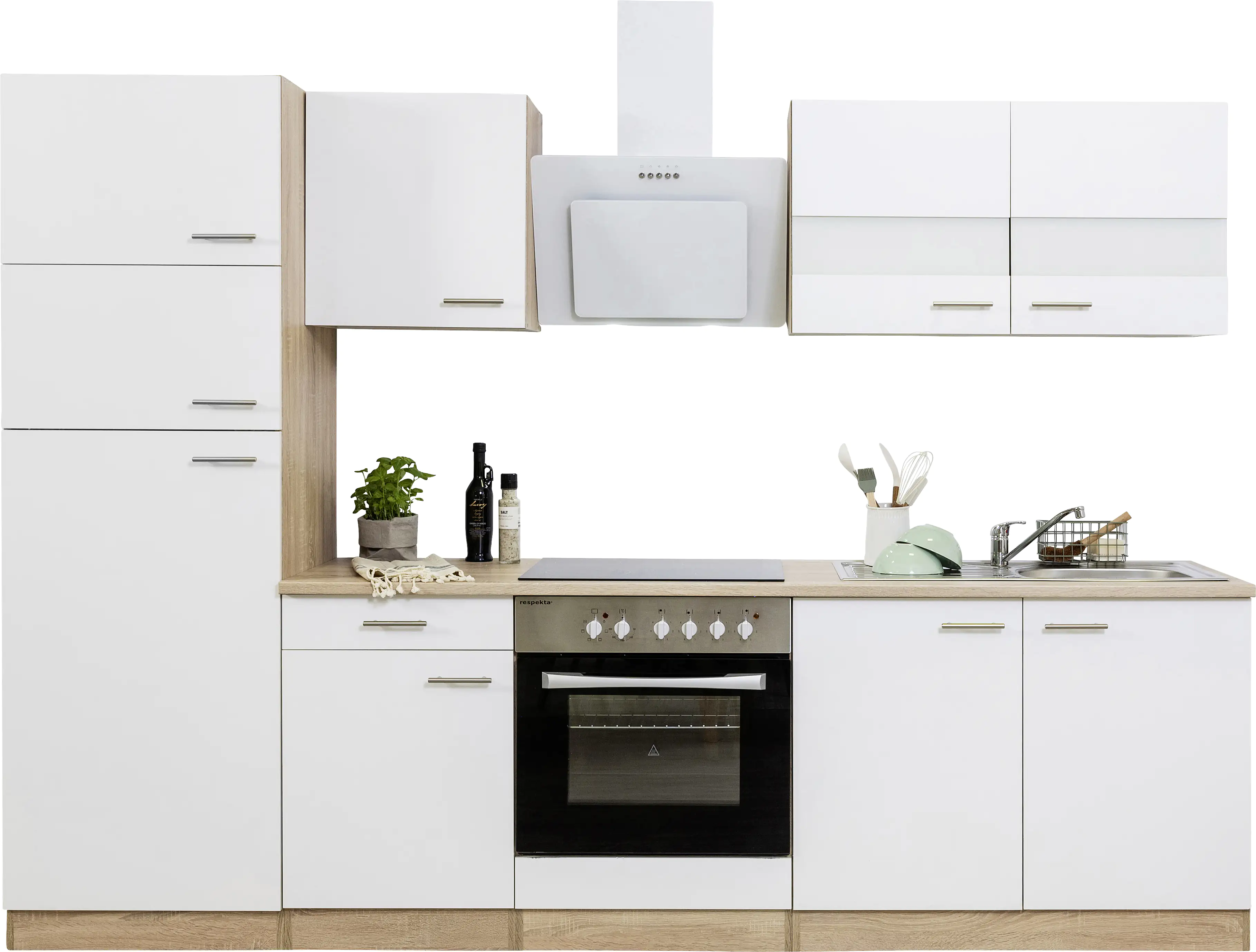 4260407699207 Respekta Economy Küchenblock 270 cm weiß, Eiche Sonoma, KB270ESWCGKE