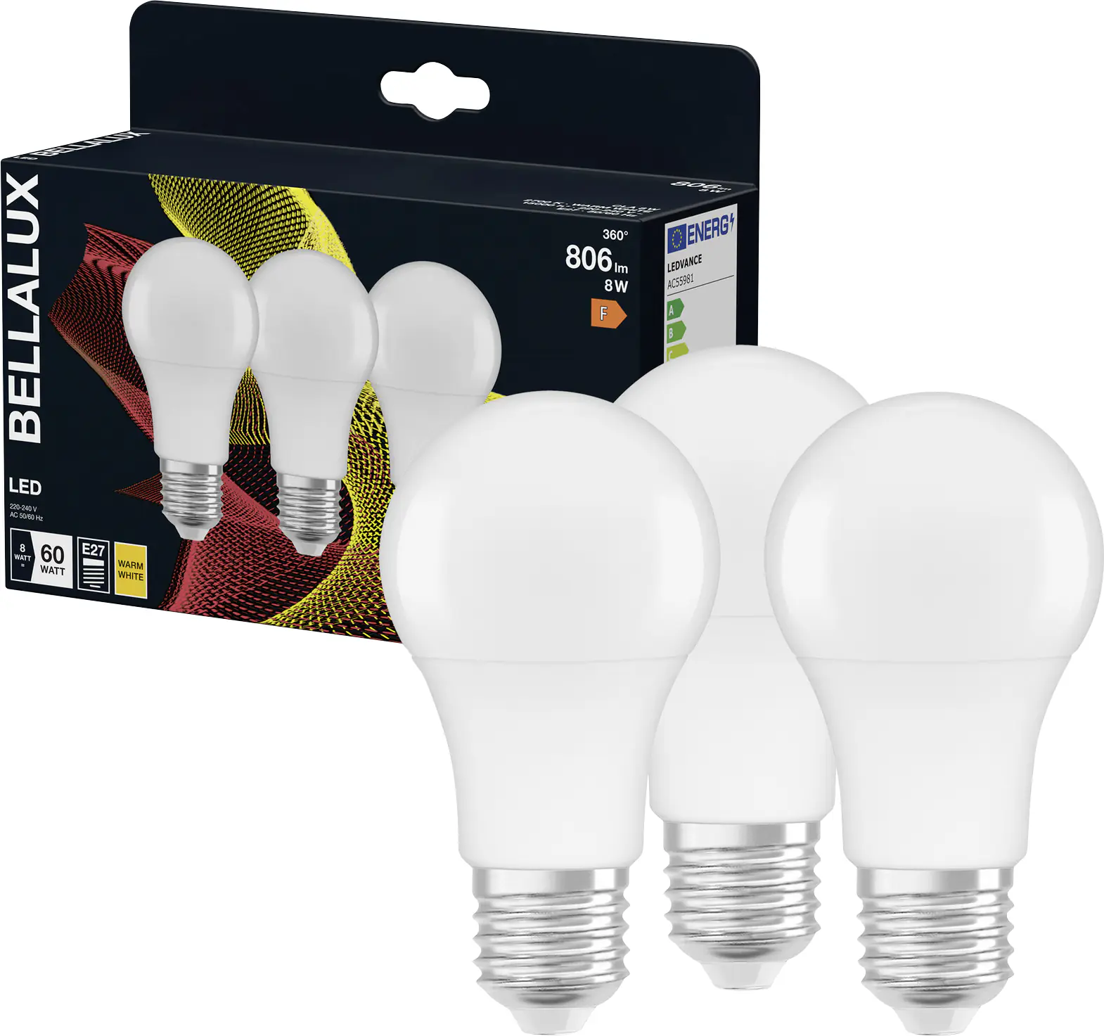 Bellalux LED Leuchtmittel Klassik A60 E27 8 W warmweiß weiß matt 3er Pack