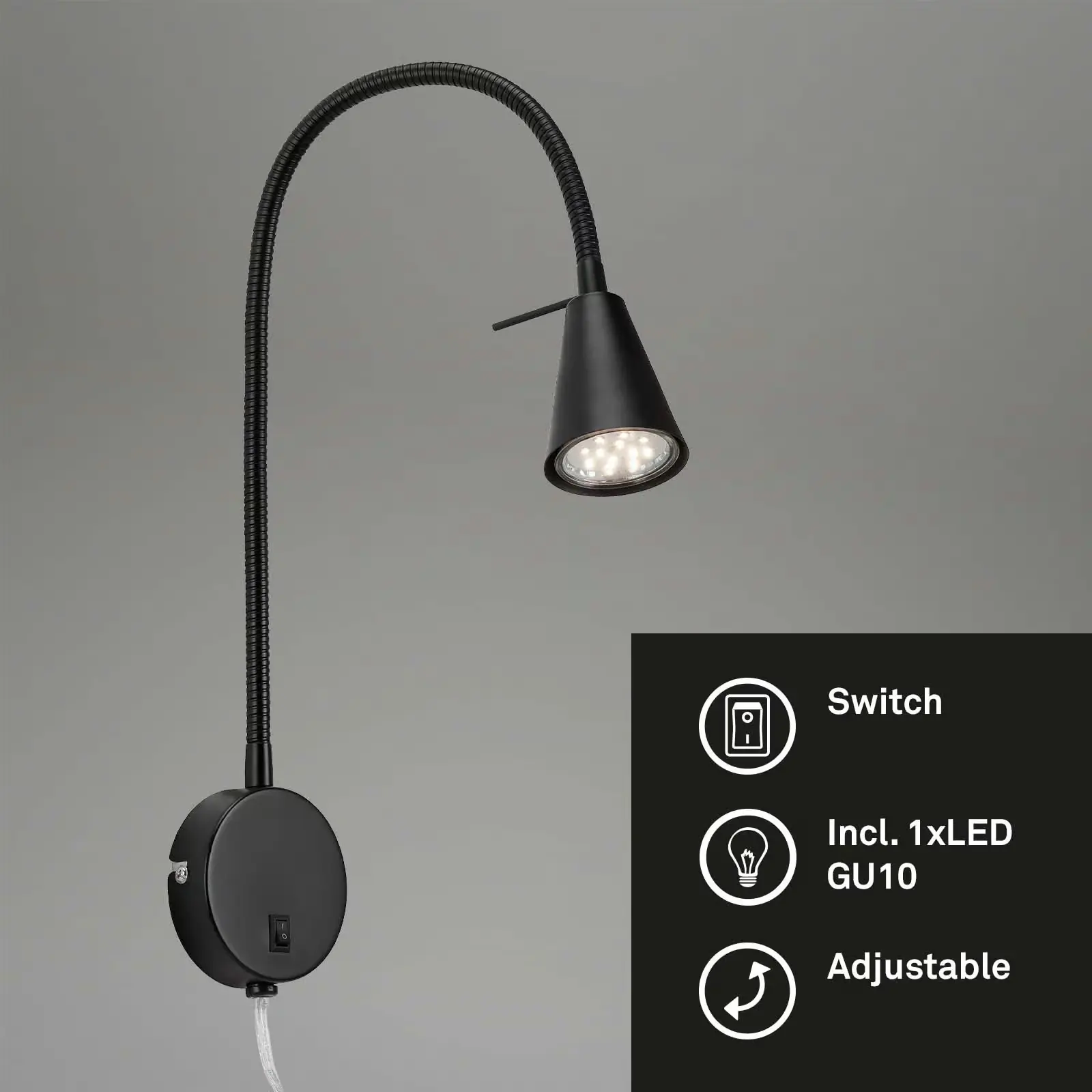 Briloner LED Wandleuchte Tusa schwarz 5W, warmweiß