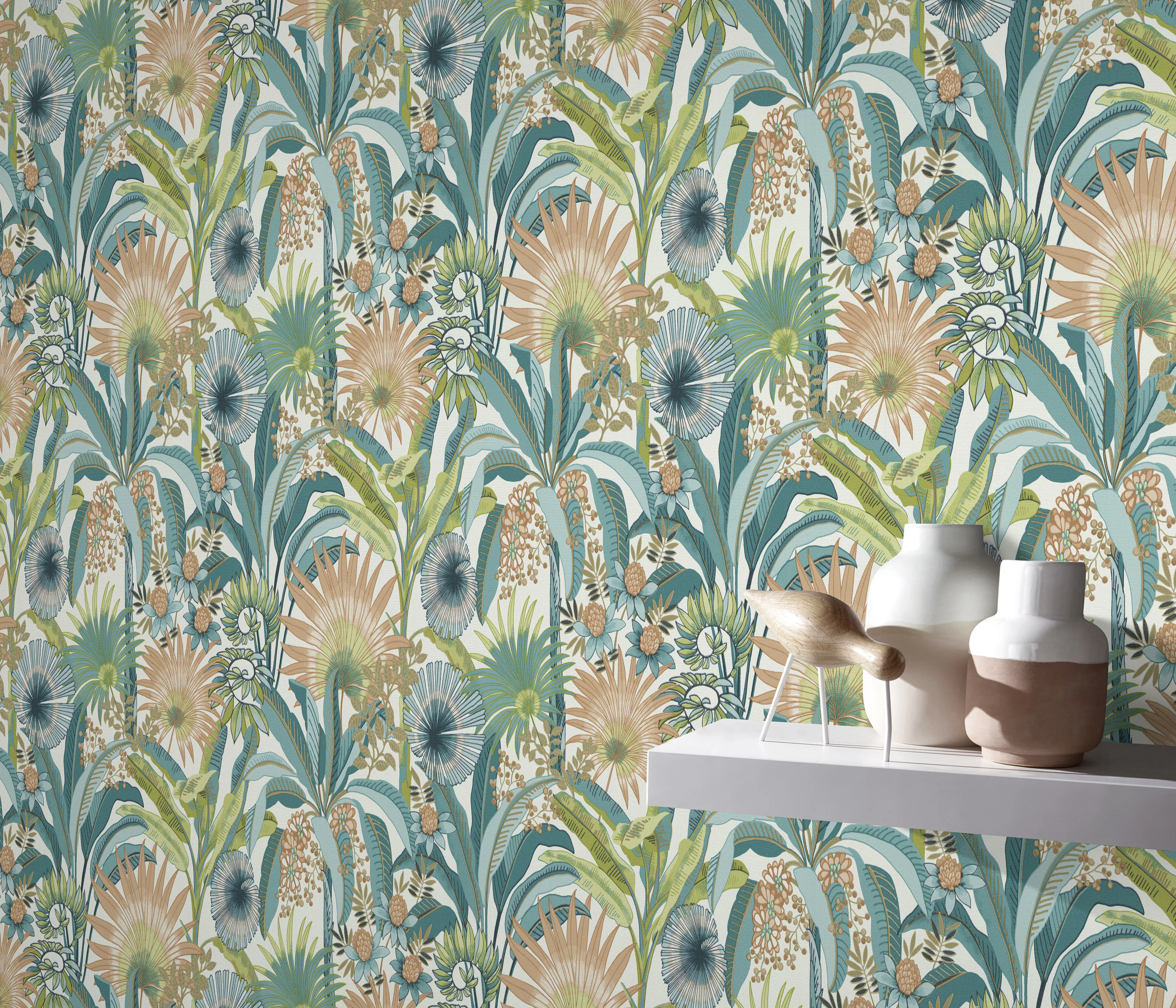 Erismann Rauhfaser-Vliestapete Martinique Floral türkis 10,05 x 0,53 m