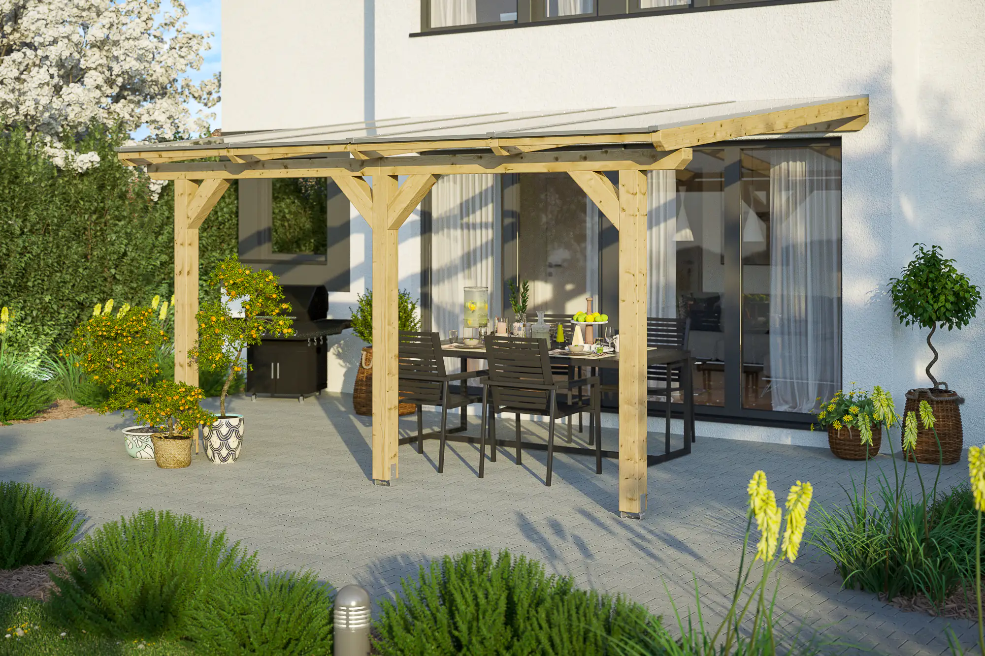 SKAN HOLZ Terrassenüberdachung Andria 434 x 250 cm, Leimholz, natur