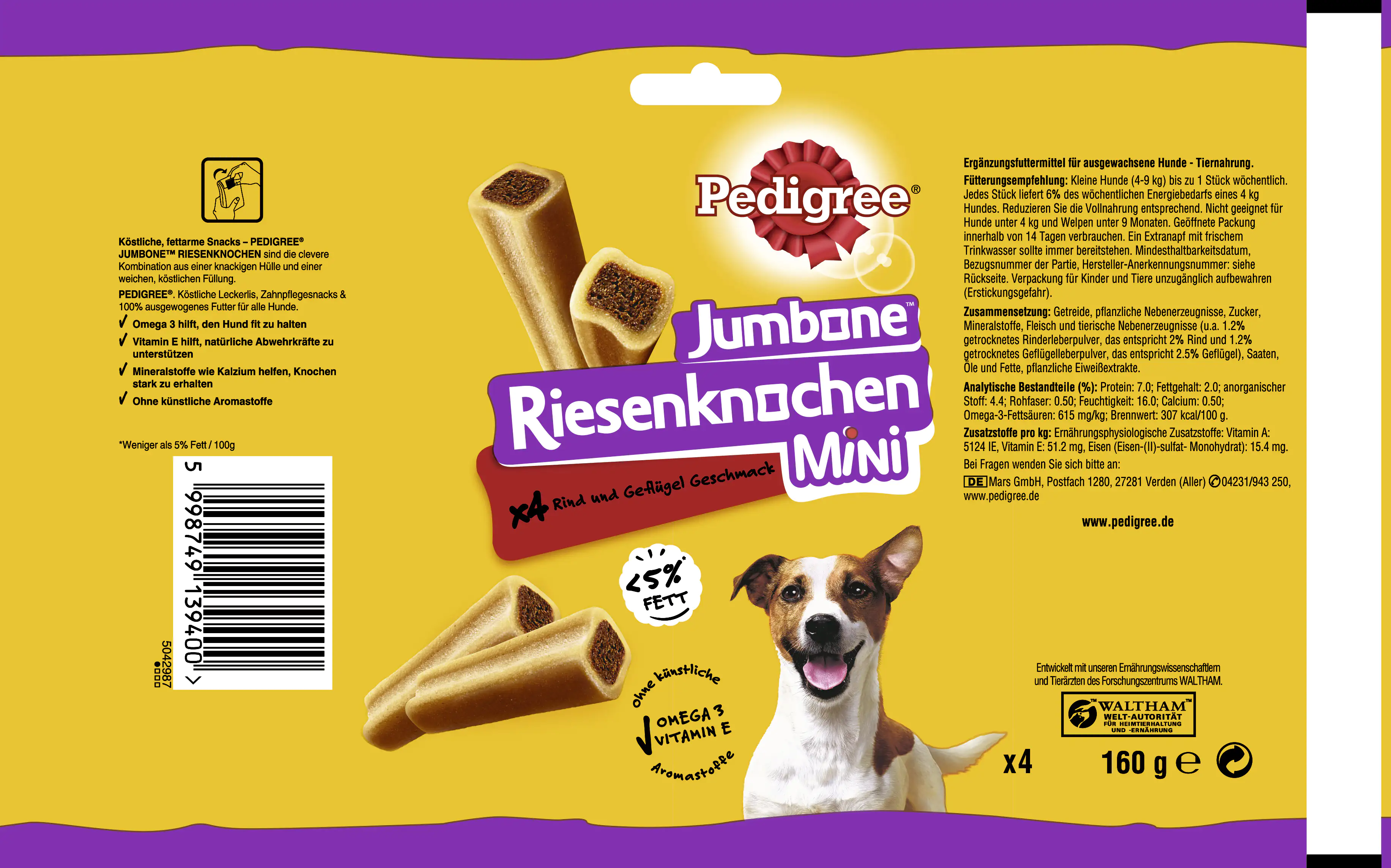 Pedigree Hundesnack Jumbone Riesenknochen Mini mit Rind und Geflügel