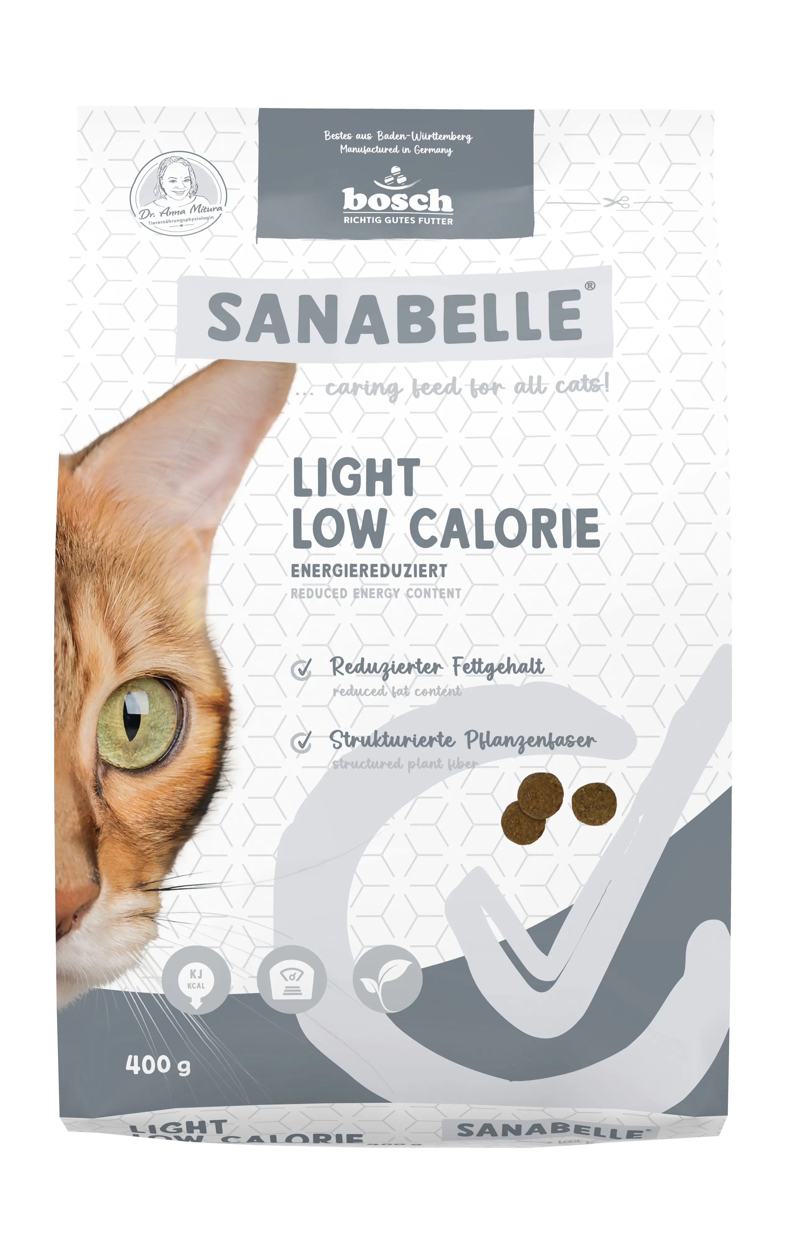 Sanabelle Katzentrockenfutter Adult Light Low Calorie mit Geflügel für übergewichtige Katzen 400 g