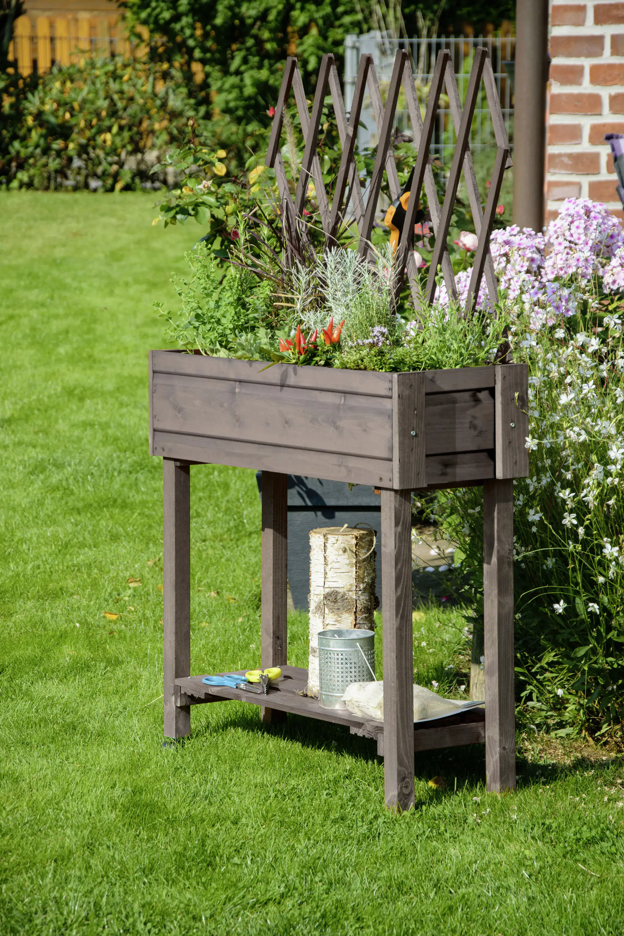 Dobar Rollbares Hochbeet mit Rankgitter grau 79 x 28,5 x 130 cm