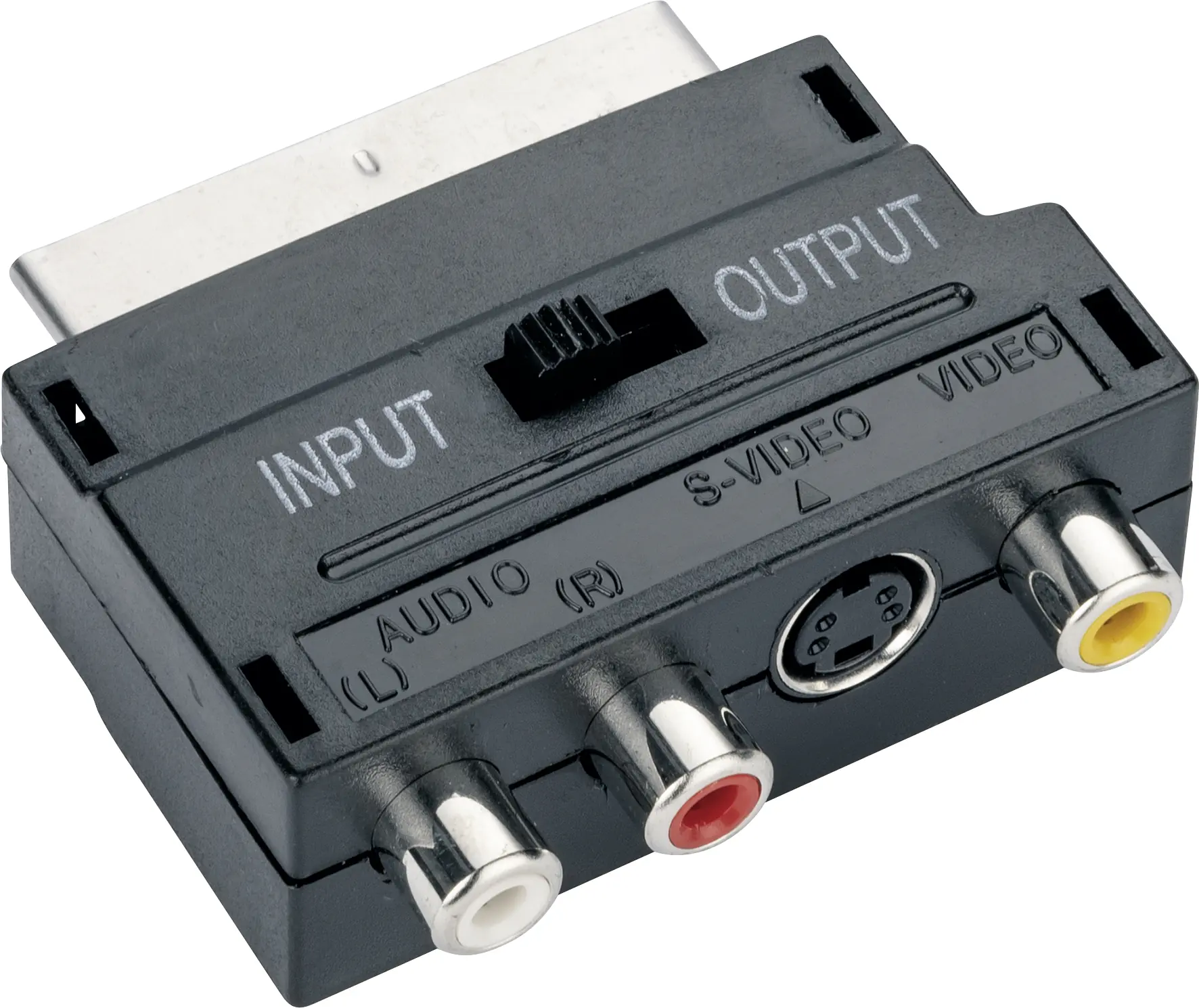 Schwaiger Scart Adapter SCA7320 531 schwarz, 3x Cinch + 1x S-VHS / 1x Scart IN/OUT