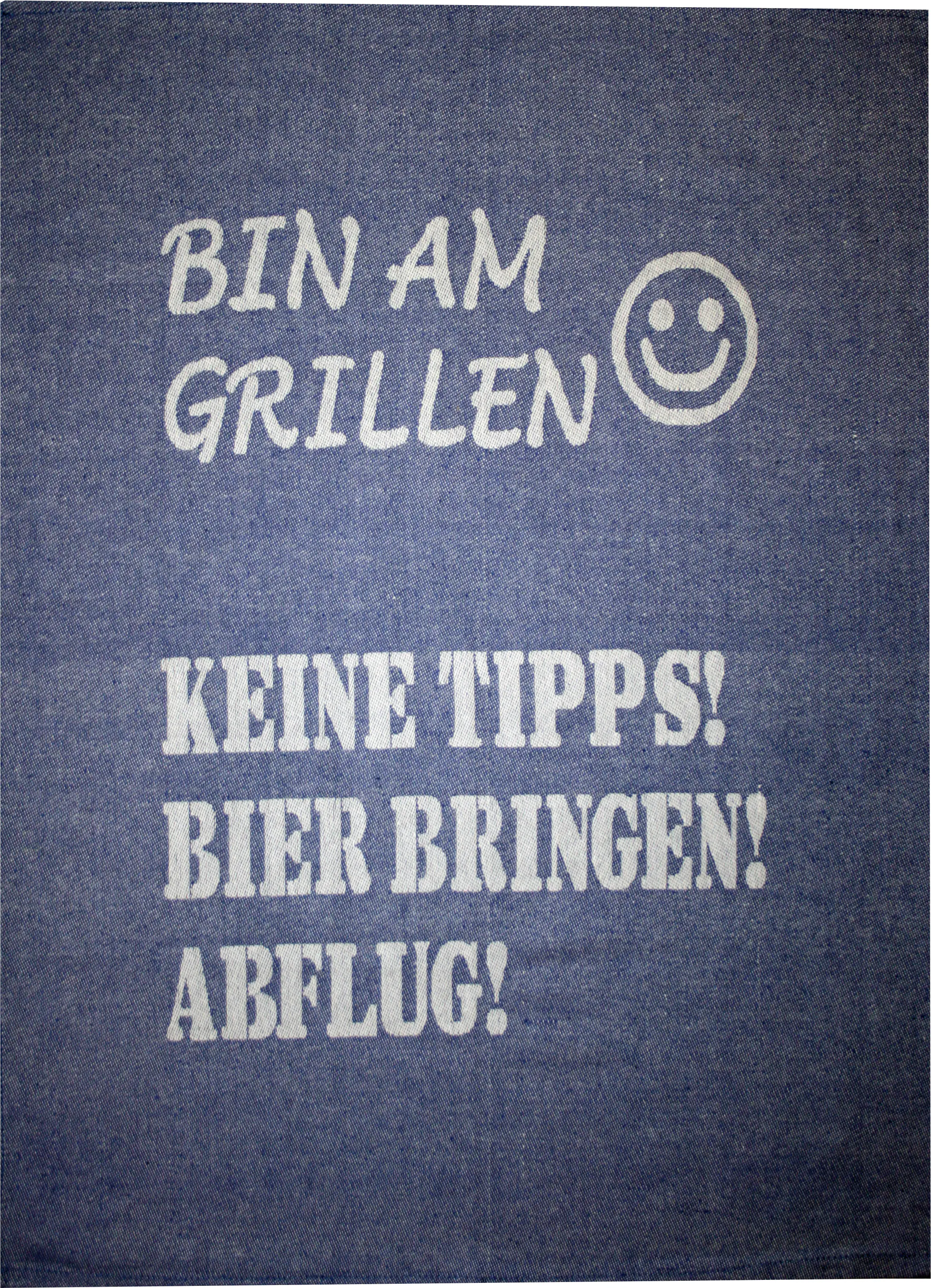 Geschirrtuch Bin am Grillen Bauwolle 50 x 70 cm blau weiß 
