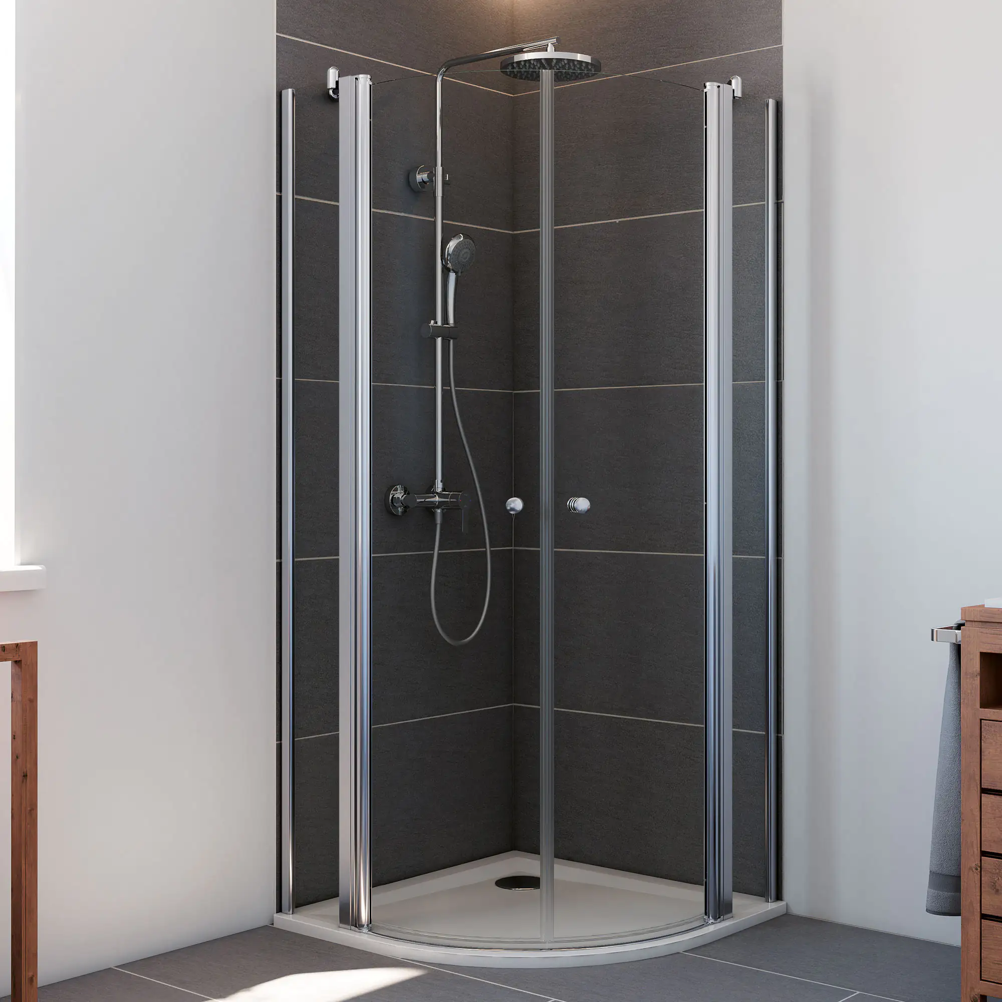 Breuer Elana Runddusche 90x90 4-teilig, Alu chromeffekt, Klarglas hell Breuer Elana Runddusche 90x90 4-teilig, Alu chromeffekt, Klarglas hell