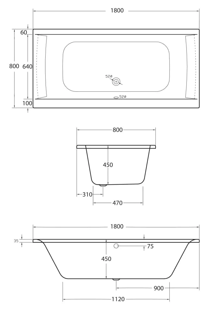 Ottofond Körperformbadewanne Tampico 180 x 80 cm, weiß