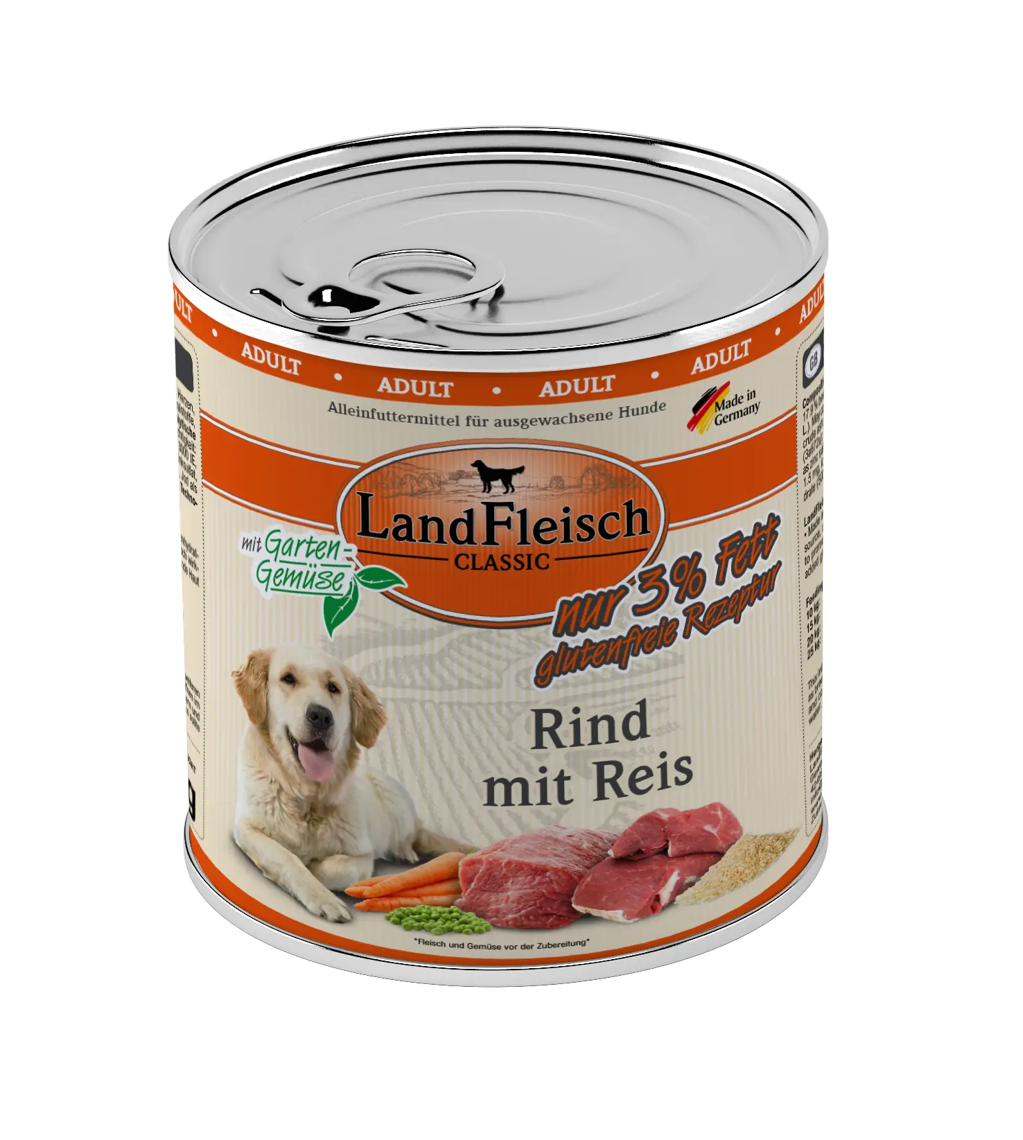 Landfleisch Classic Hundenassfutter Adult glutenfrei 800 g Rind mit Reis