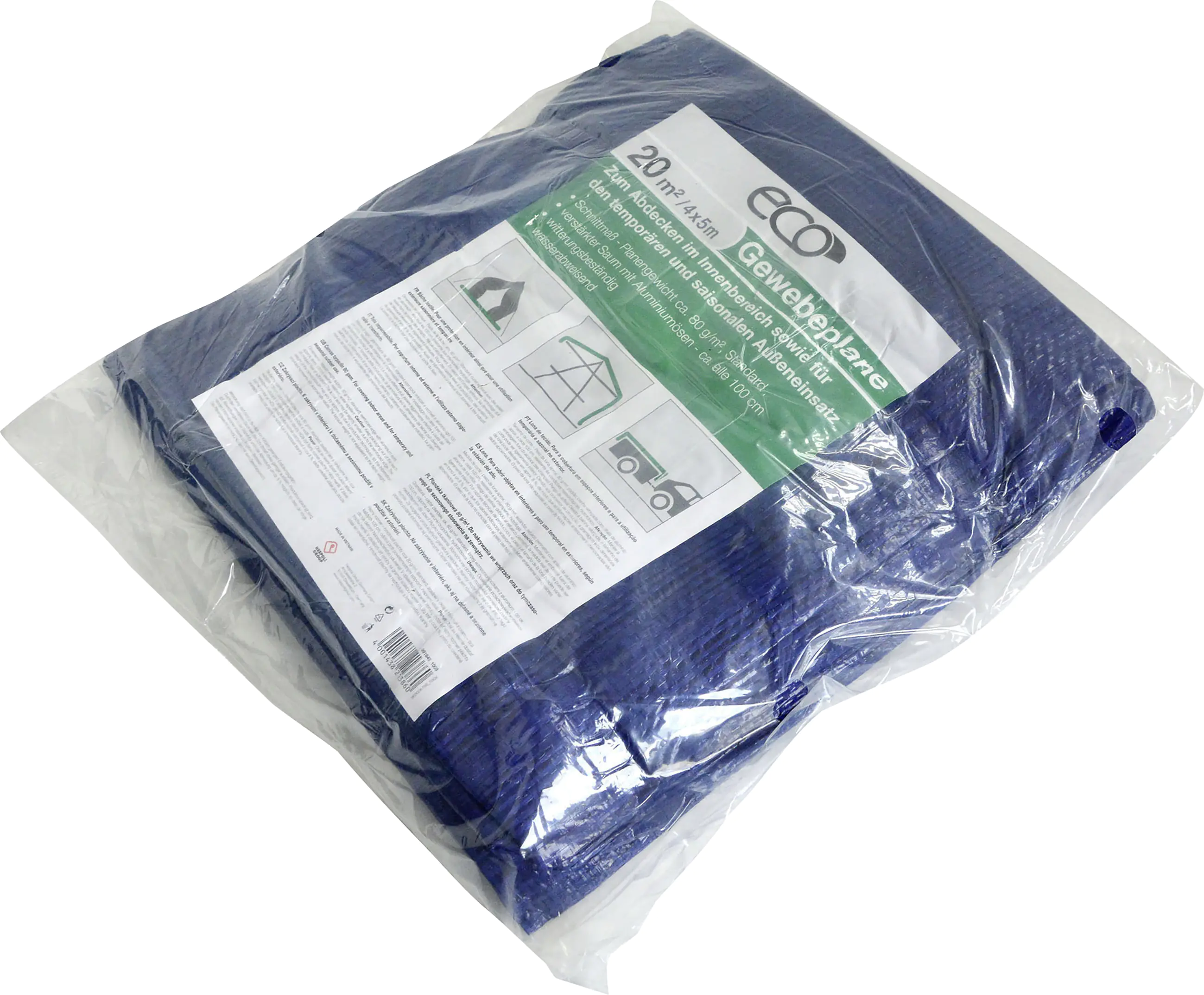 ECO Gewebeplane 80 g/m² 4 x 5 m = 20 m² mit Ösen blau