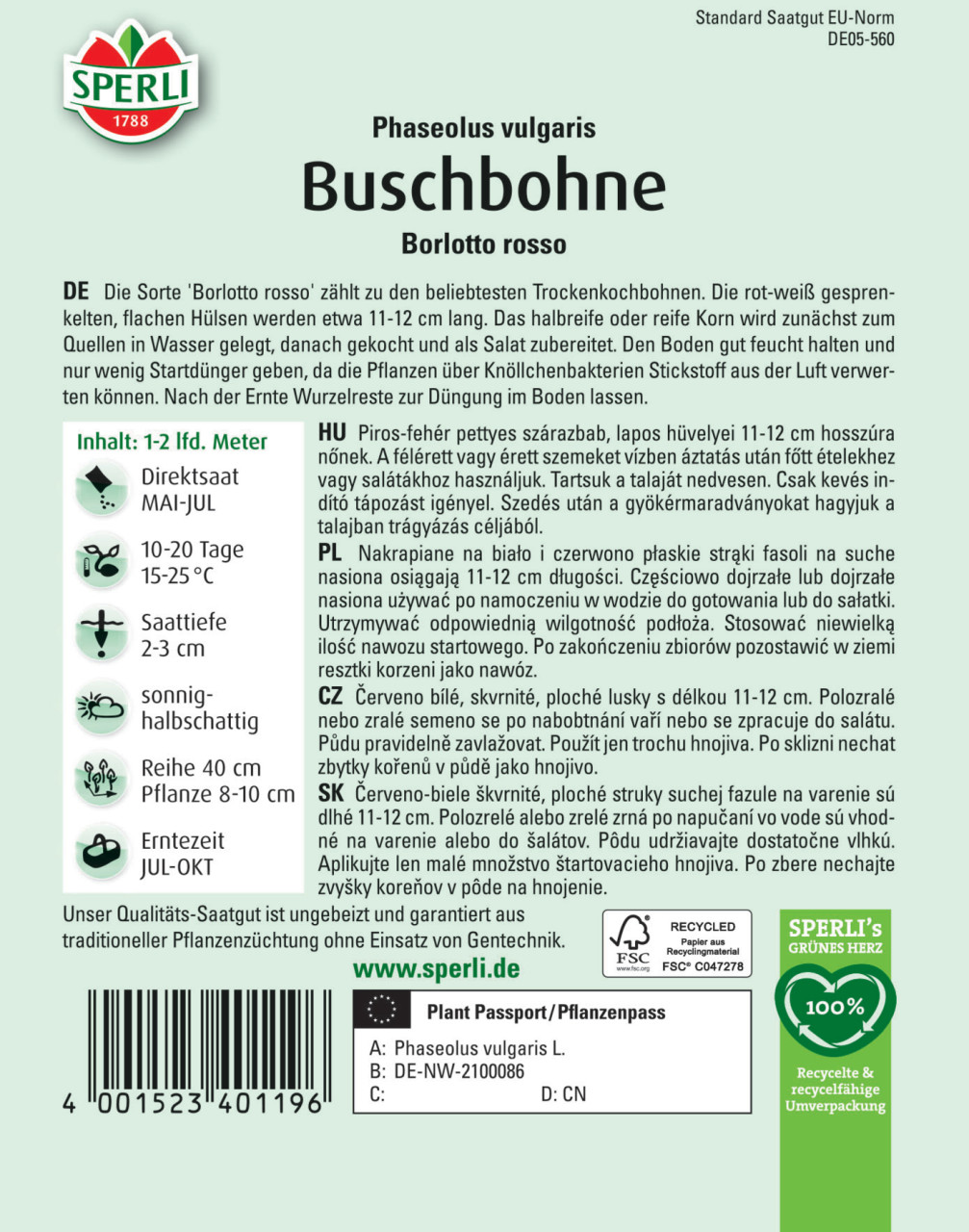 Sperli Buschbohne Borlotto rosso GLO693109440