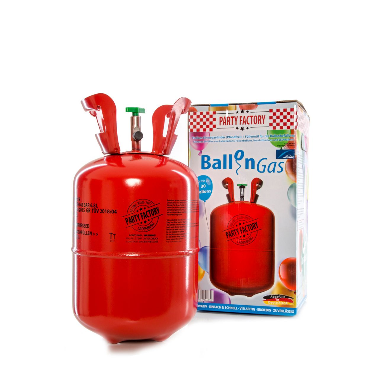 Party Factory Ballongas Helium für ca. 30 Luftballons GLO761220577