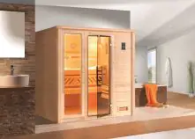 Weka Massivholzsauna Bergen 1.8 mit Glastür und Fenster