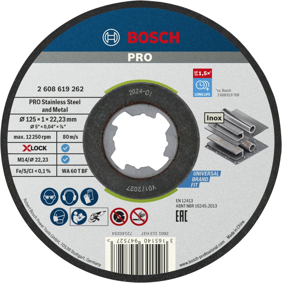 Bosch PRO X-Lock Trennscheibe Stainless Steel and Metal 125 x 22,23 x 1 mm gerade 10-teilig