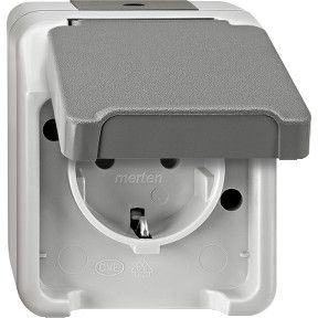 Merten Schutzkontaktsteckdose Klappdeckel, Aquastar, Aufputz, MEG2301-8029