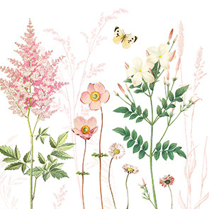 Servietten Blumen und Blätter weiß-rosa 33 x 33 cm 20 Stück