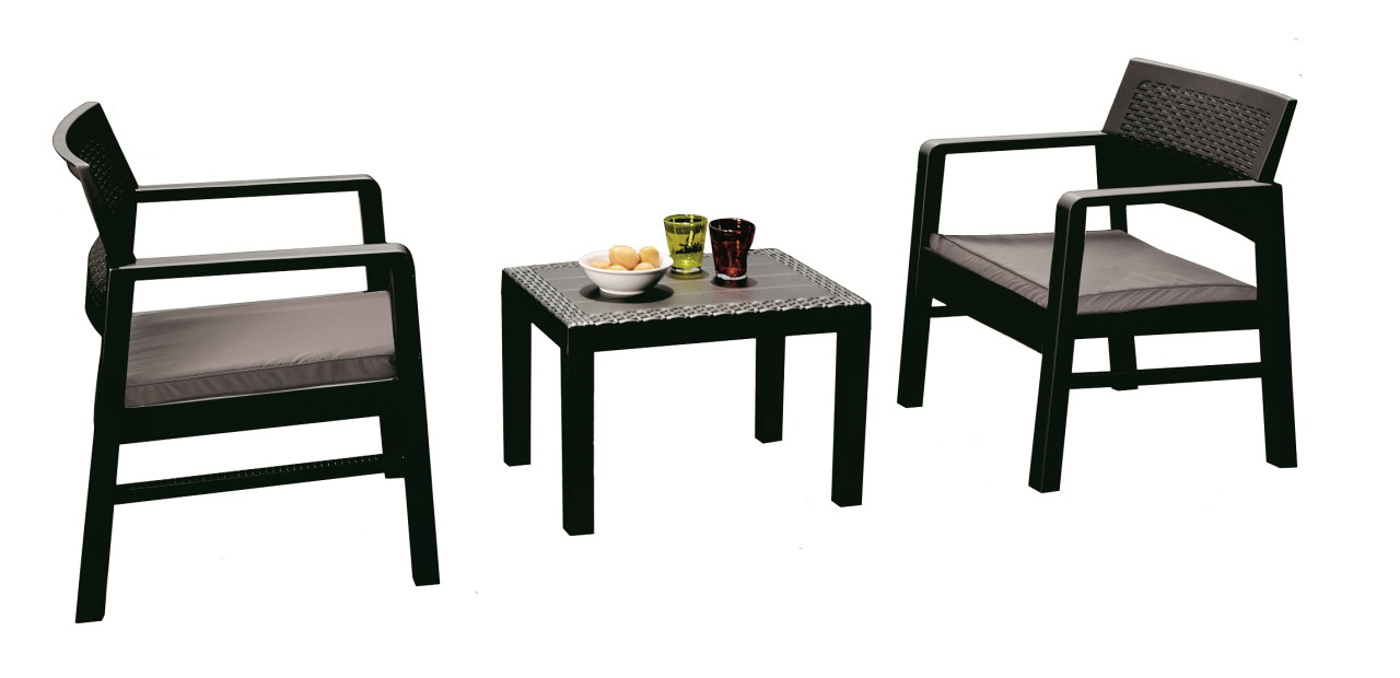 Progarden Balkonset Kraka 3-teilig wetterfest polypropylen anthrazit inkl. Kissen