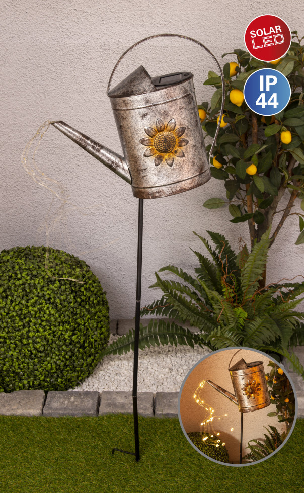 Näve Solar-Gartenleuchte LED mit Dämmerungssensor Gießkanne 110 cm silber