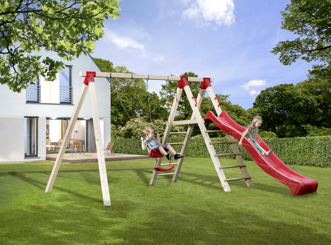 Weka Doppelschaukel Tabaluga mit Podest & Rutsche GLO784104716