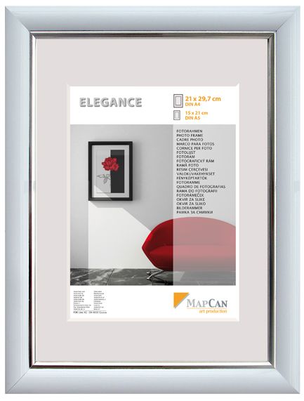 Kunststoff Bilderrahmen Elegance weiß-metallic-silber, 70 x 100 cm