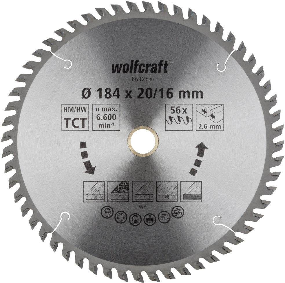 Wolfcraft Kreissägeblatt 184 x 20/16 mm 56 Zähne Hartmetall