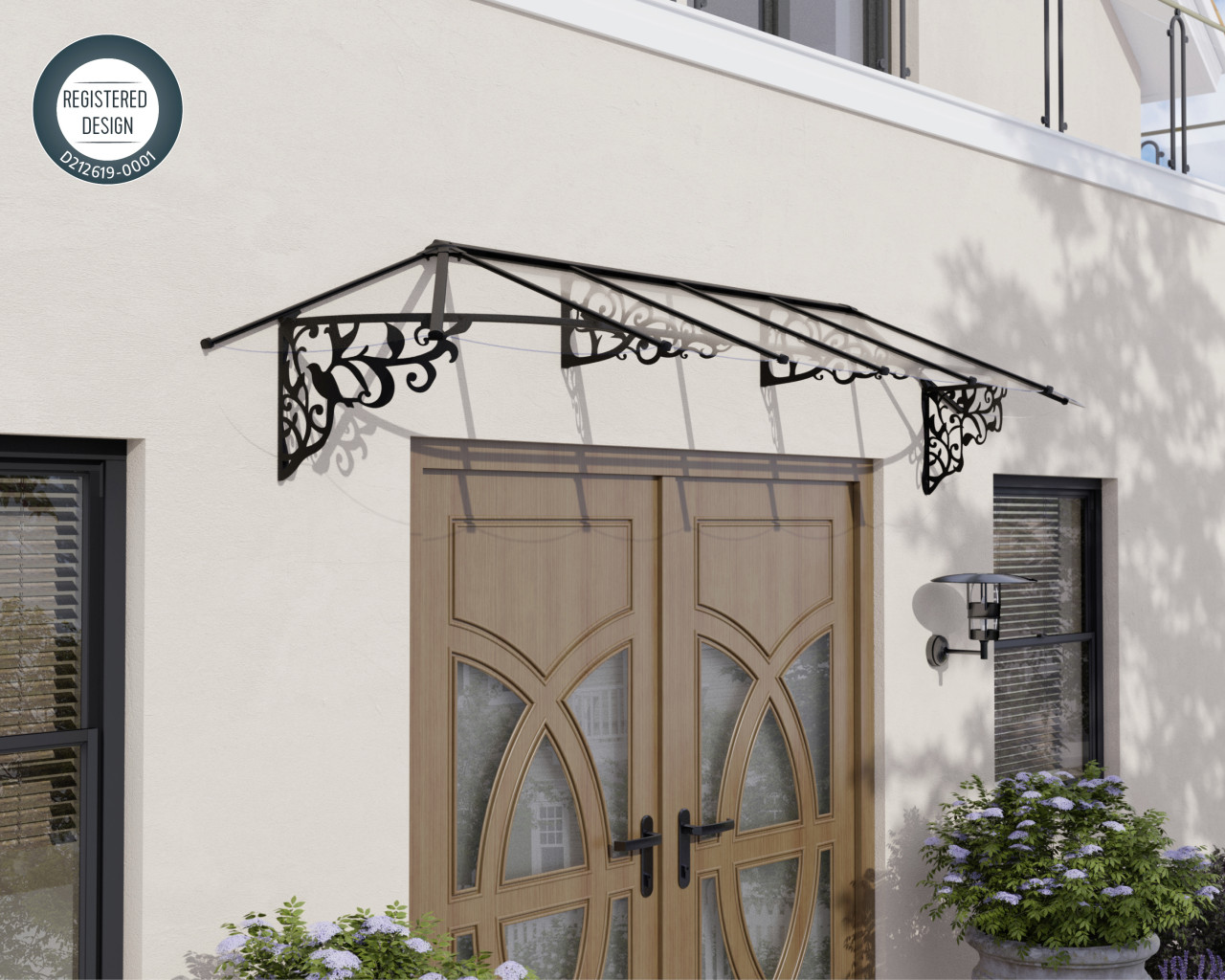 Canopia Vordach Lily 3600 Schwarz Alu 370 x 88 cm