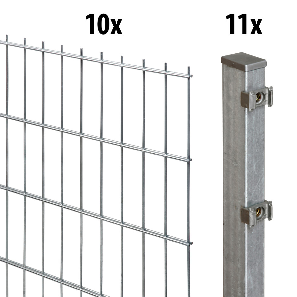 Floraworld Doppelstabmatten-Zaun Set Comfort 20 m 201 x 183 cm inkl. 11 Pfosten 240 cm feuerverzinkt