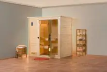 Weka Massivholzsauna Bergen 1 mit Glastür und Fenster