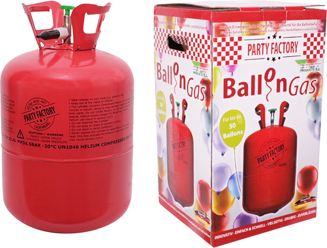 Party Factory Ballongas Helium für ca. 50 Luftballons GLO761220565