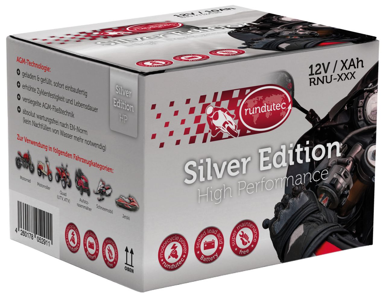 rundutec Motorradbatterie 185A S-YB14L-BS Silver Edition 12V 14Ah GLO680456063