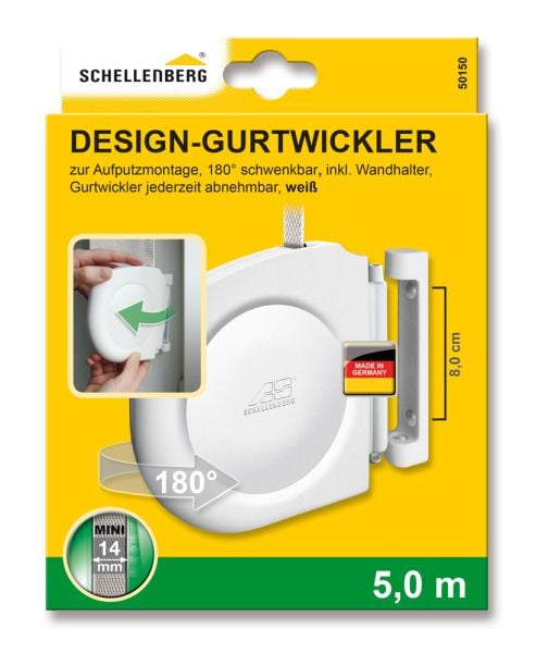 Schellenberg Design Aufschraubwickler Gurtwickler Mini weiss mit Rollladengurt - Bild 1 von 3