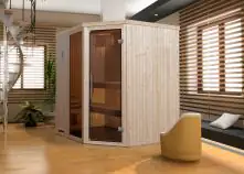 Weka Element-Ecksauna Varberg 2 mit Glastür und Fenster